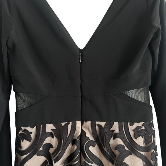 XSCAPE Black Lace Long Sleeve Formal Gown 8 Maxi Dress Sheer Waist Homecoming - Picture 6 of 8